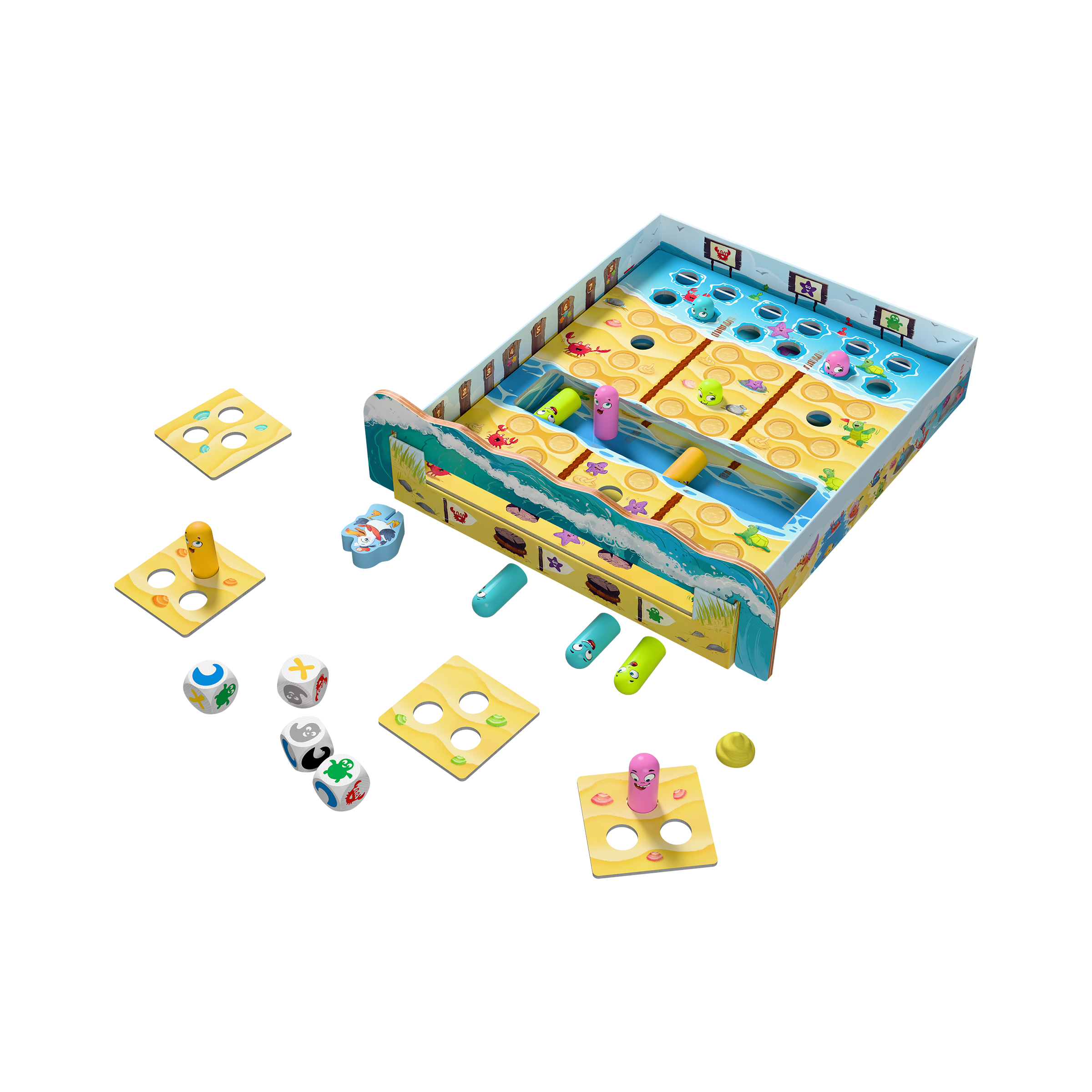 Schnellspiel, Würfelspiel, Brettspiel, Käfigtier-Charaktere, Gelb/Blau Spielbrett