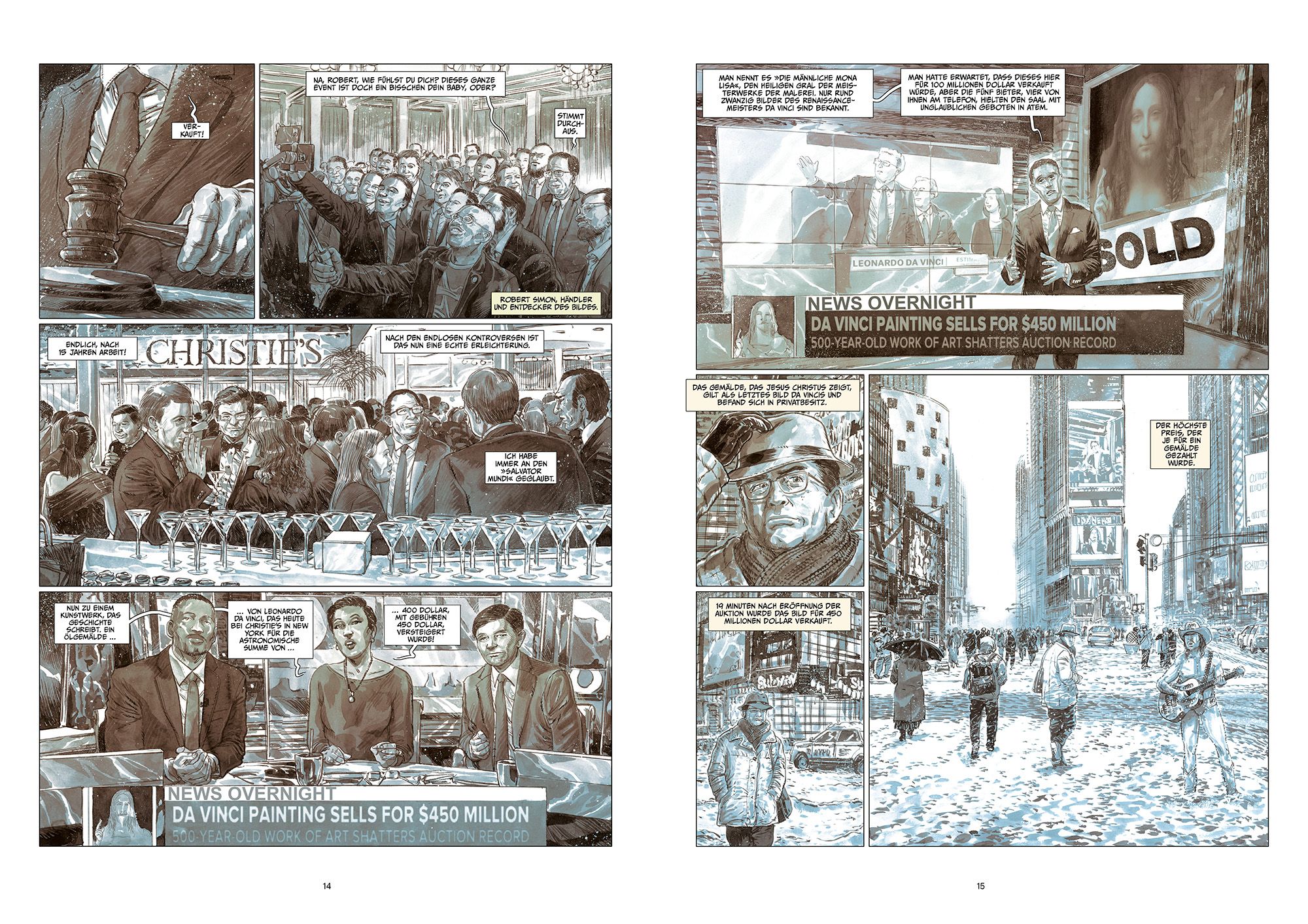 Salvator Mundi - Das teuerste Gemälde der Welt und das Geschäft mit der Kunst Comic, Panelen, Auktion, Hammer, Stadtbild