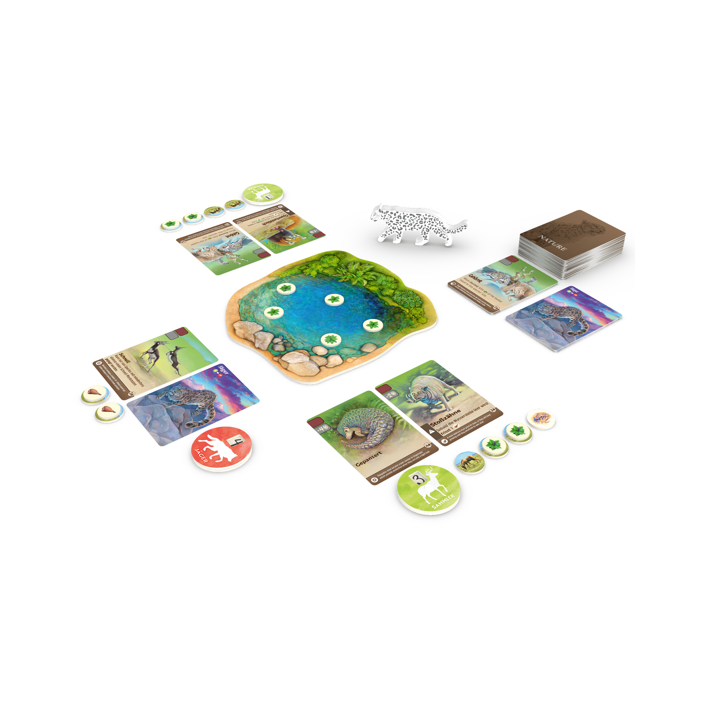 Nature brettspiel, ökosystem, seeinsel, kacheln, markenloser spielsteine