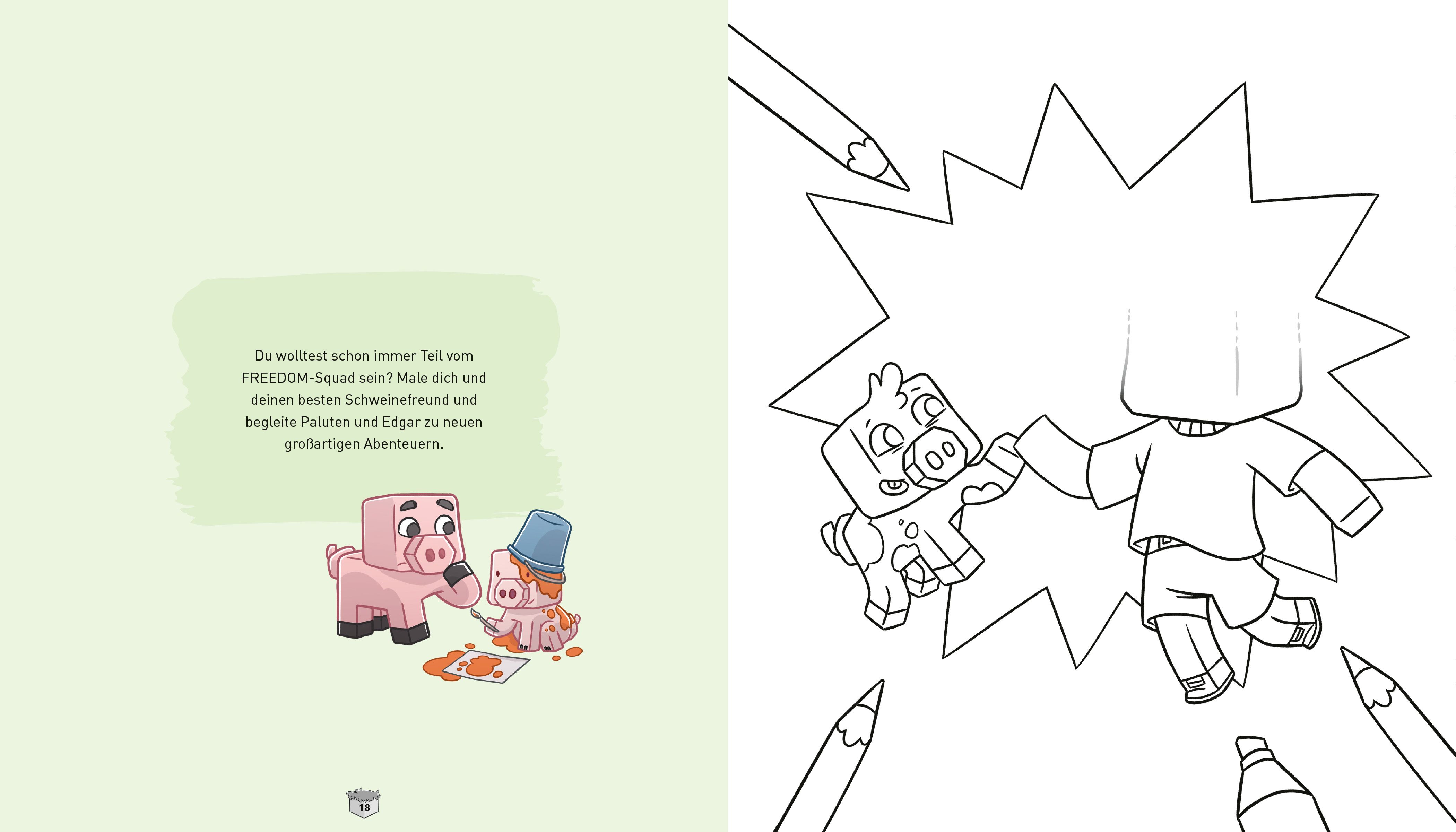 Minecraft Freedom: Das offizielle Ausschmalbuch Schwein, Cartoon, Bleistift, Aufkleber, Zusammenarbeit