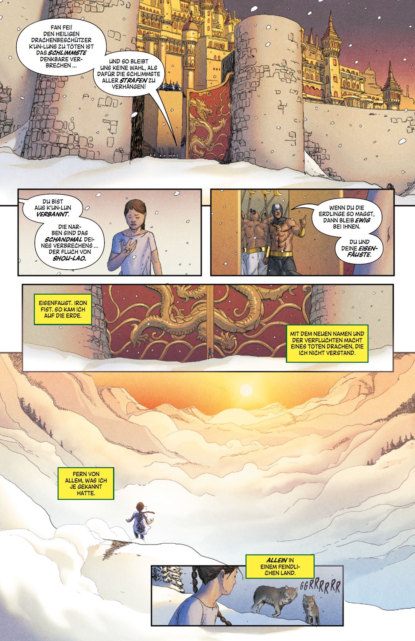 castle, Schnee, Banner, Drachen, Comic-Panel