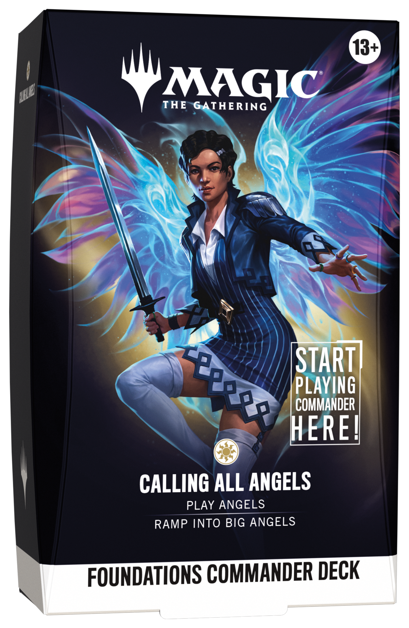 Magic CCG: Foundations Commander Deck 2026 Calling All Angels Magic the Gathering, Foundations Commander Deck, Deck box, Angel wing, Sword