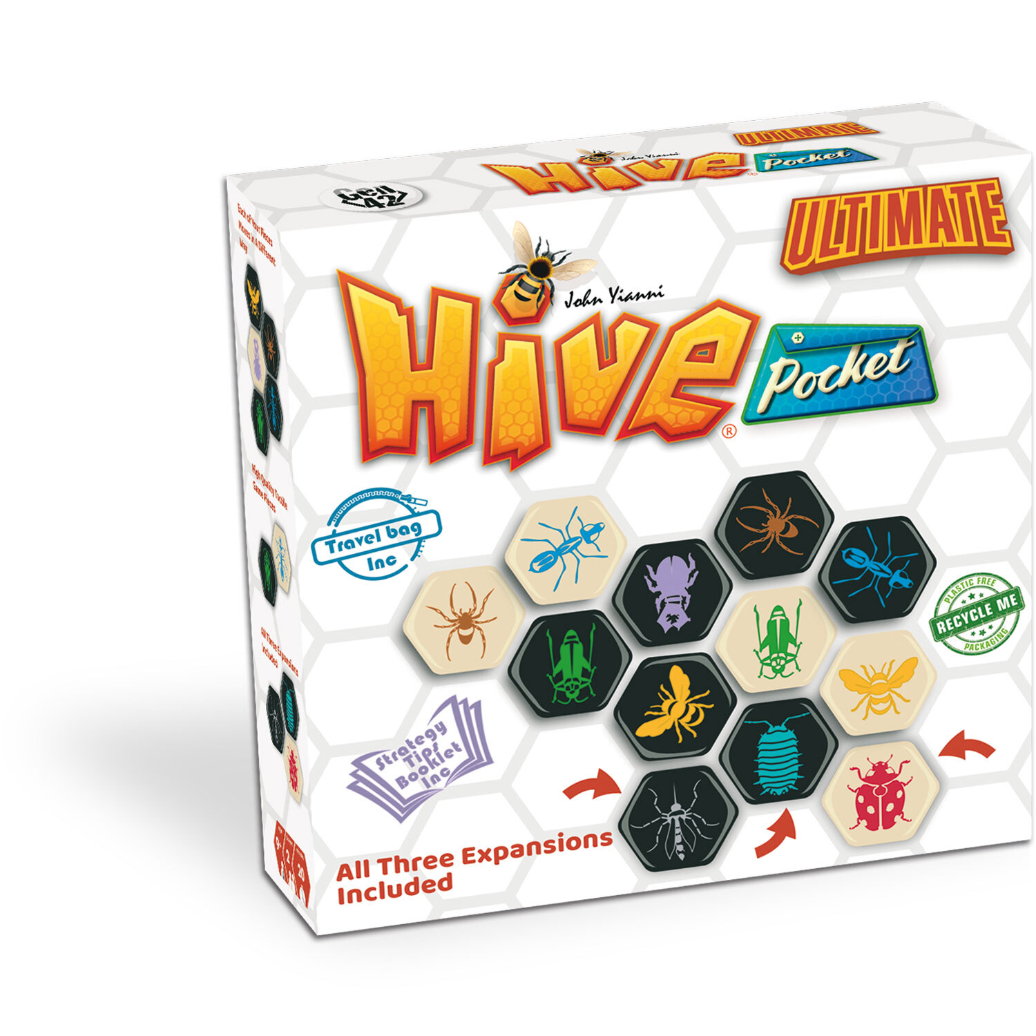 hive pocket game, board game, hex tiles, bienenthema, erweiterungen enthalten