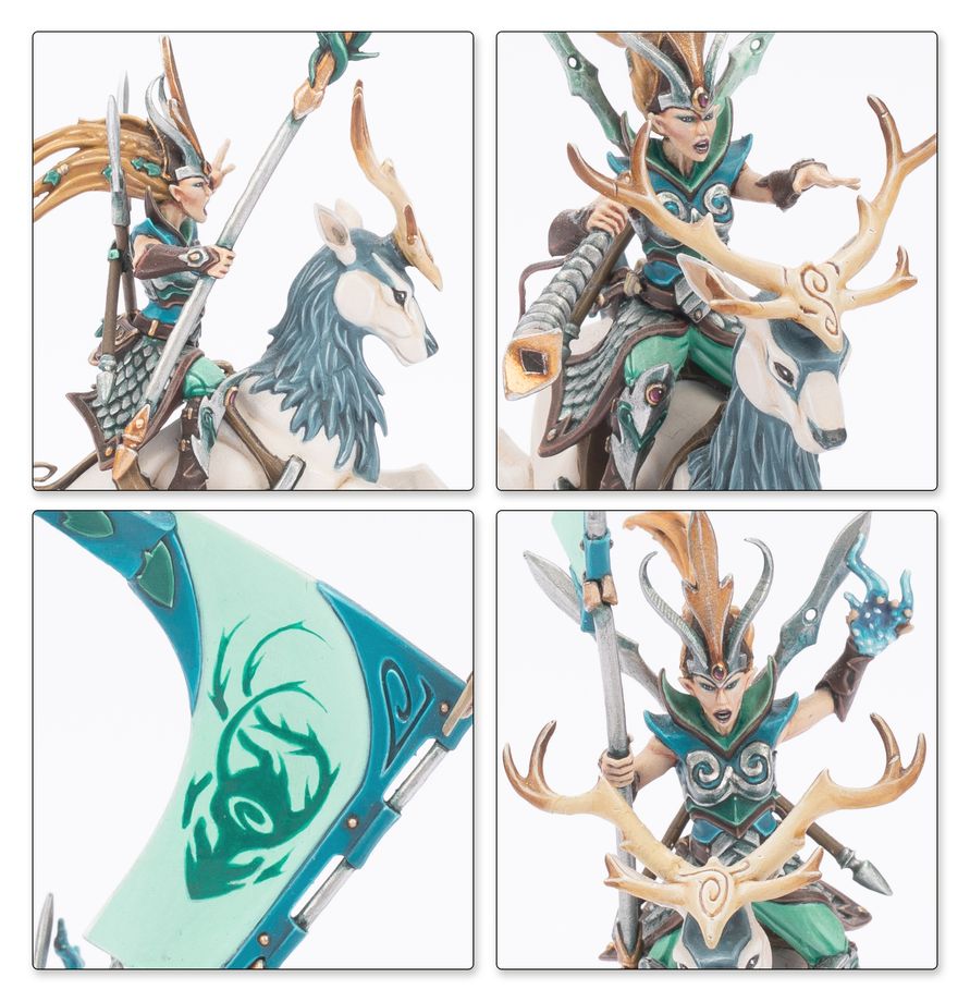 Warhammer: The Old World Wood Elf Realms - Battle March Army Kriegerfigur, Pferd, Antlereb Ist, Rüstung, Drache/Elfen-Design