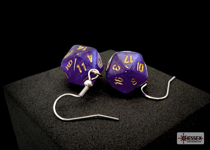 Hook Earrings/Ohrringe Borealis® Royal Purple Mini-Poly d20 Pair