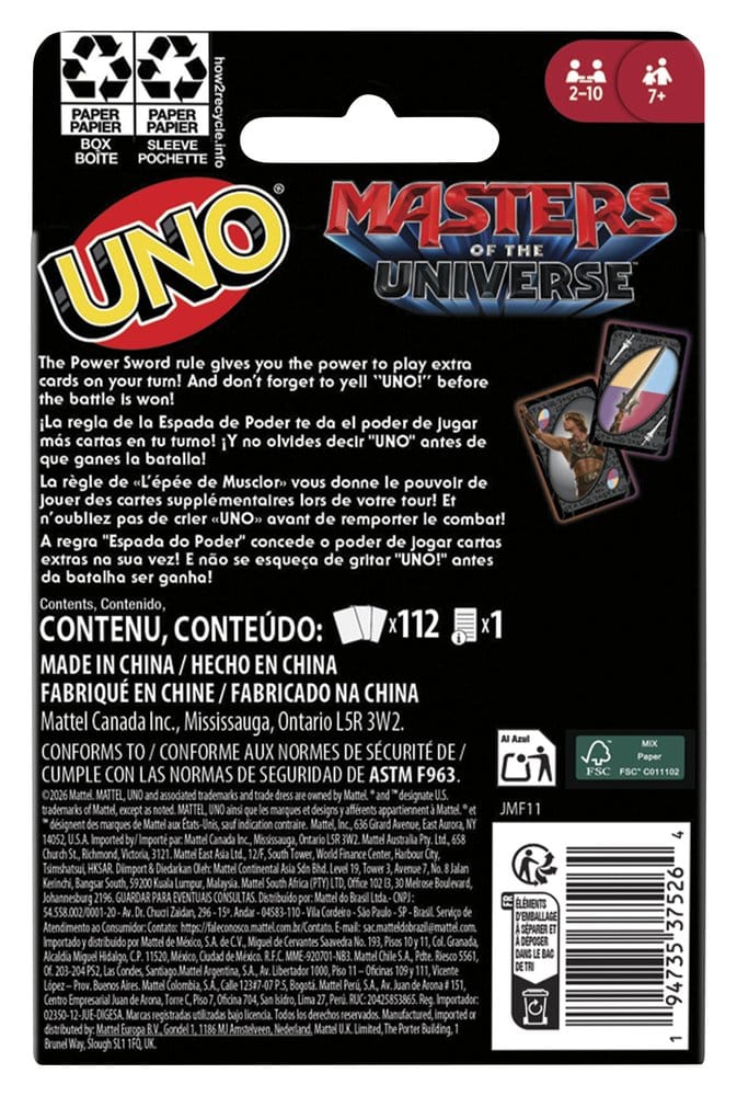 Uno: Masters of the Universe (Movie) Kartenspiel, UNO, Masters of the Universe, 112 Karten, Hergestellt in China