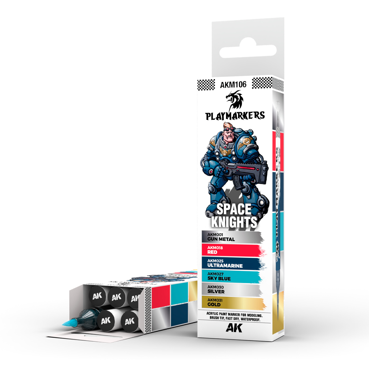 space knights, gun metal, acdrylic paint marker, red, blue