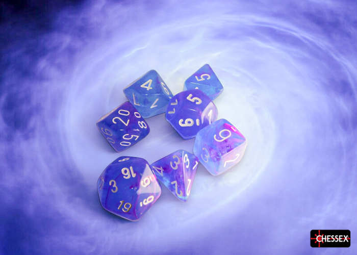 Würfel: 7er-Würfelset "Nebula" (Aura/White) Würfel: 7er-Würfelset "Nebula" (Aura/White)