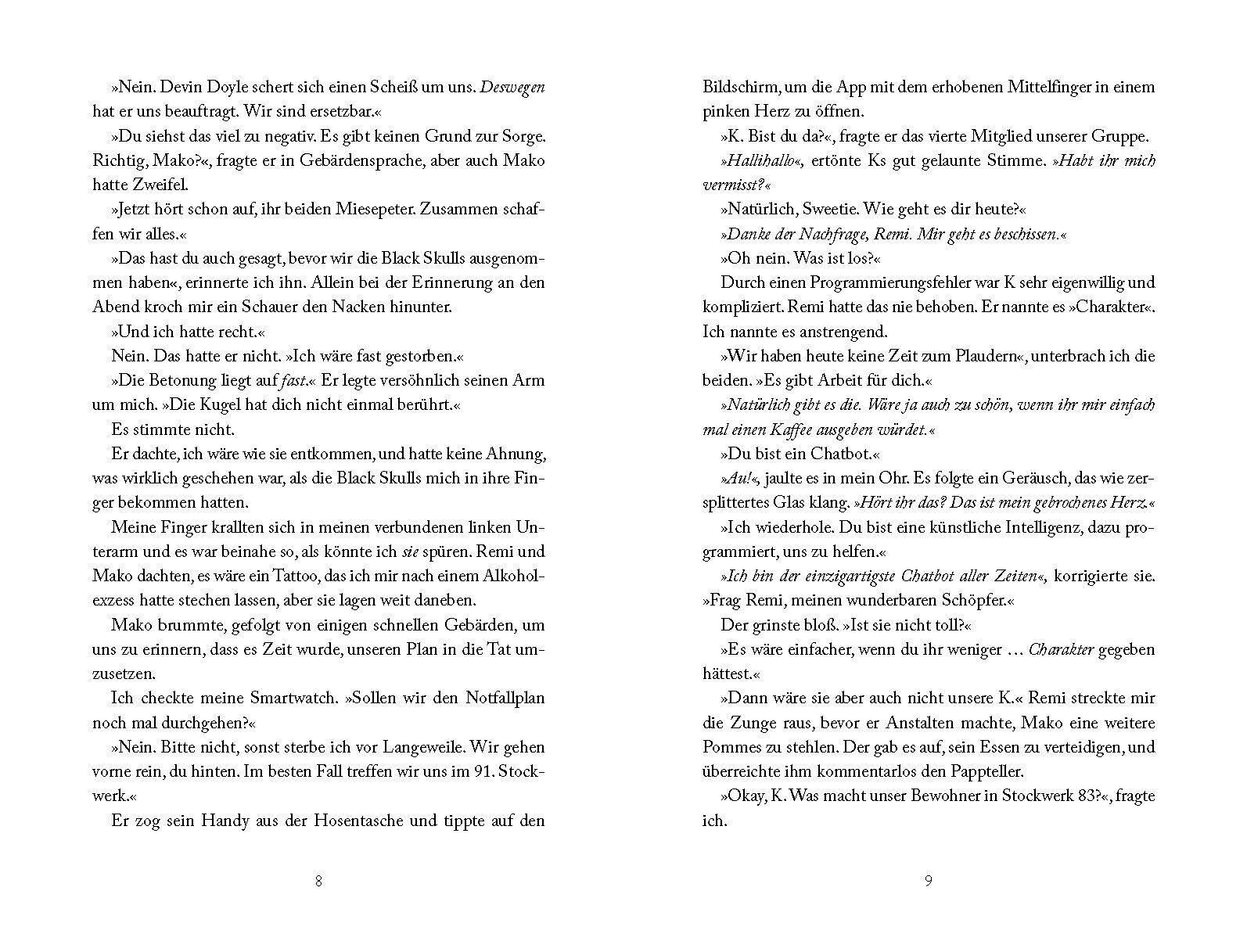 A4 Buchseiten, Deutscher Text, Dialog, Roman-Auszug, Druckschrift