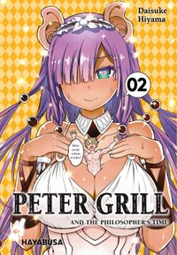 Peter Grill and the Philosopher's Time Bd.2 anime character, purple hair, mouse ears, halter top, orange background