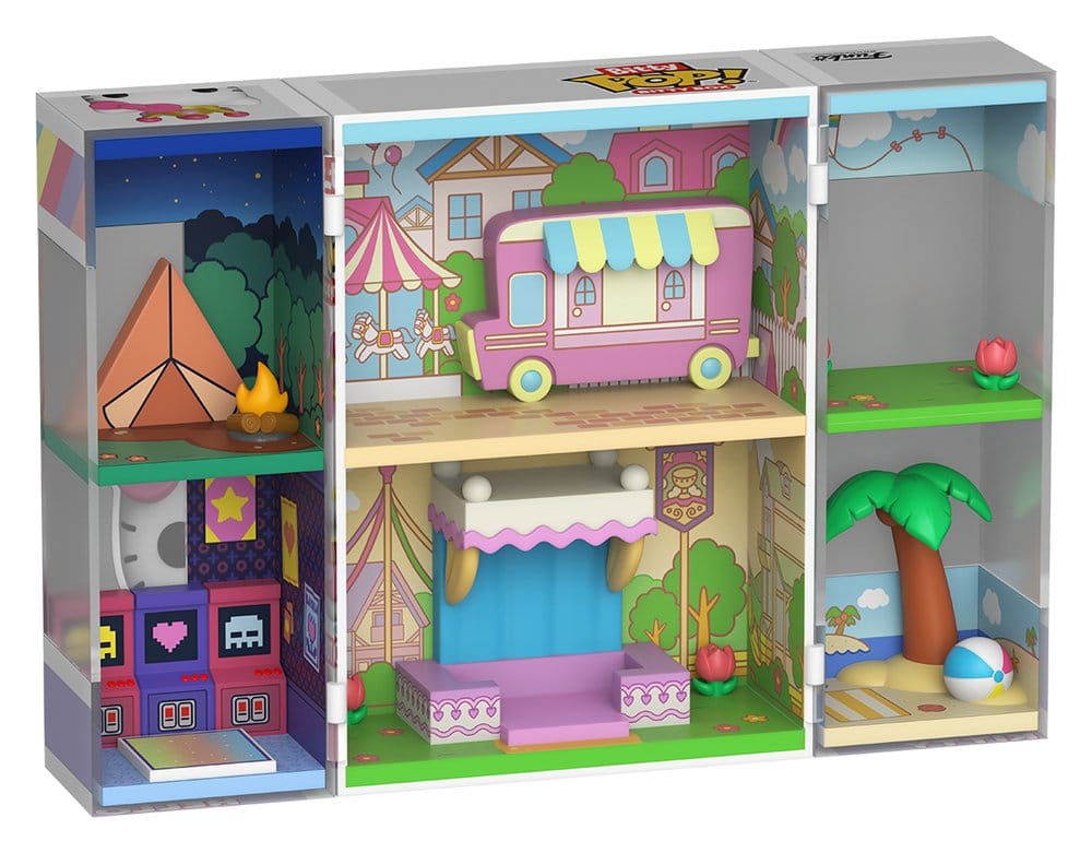Holzspielzeug, Puppenhaus, Miniaturwelt, Pastellfarben, Campingwagen