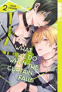 manga, anime, zwei Charaktere, Curtain Falls, gelber Hintergrund