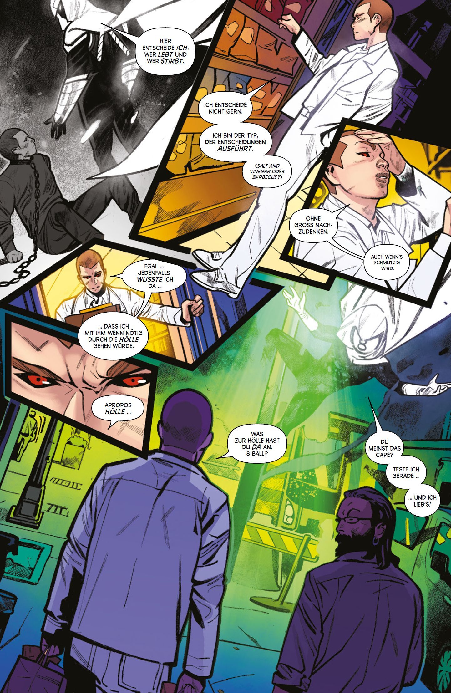 Moon Knight: Die Faust des Khonshu Bd.3 Comic, Panel, Schwarzweiß, Lichtshow, Figuren