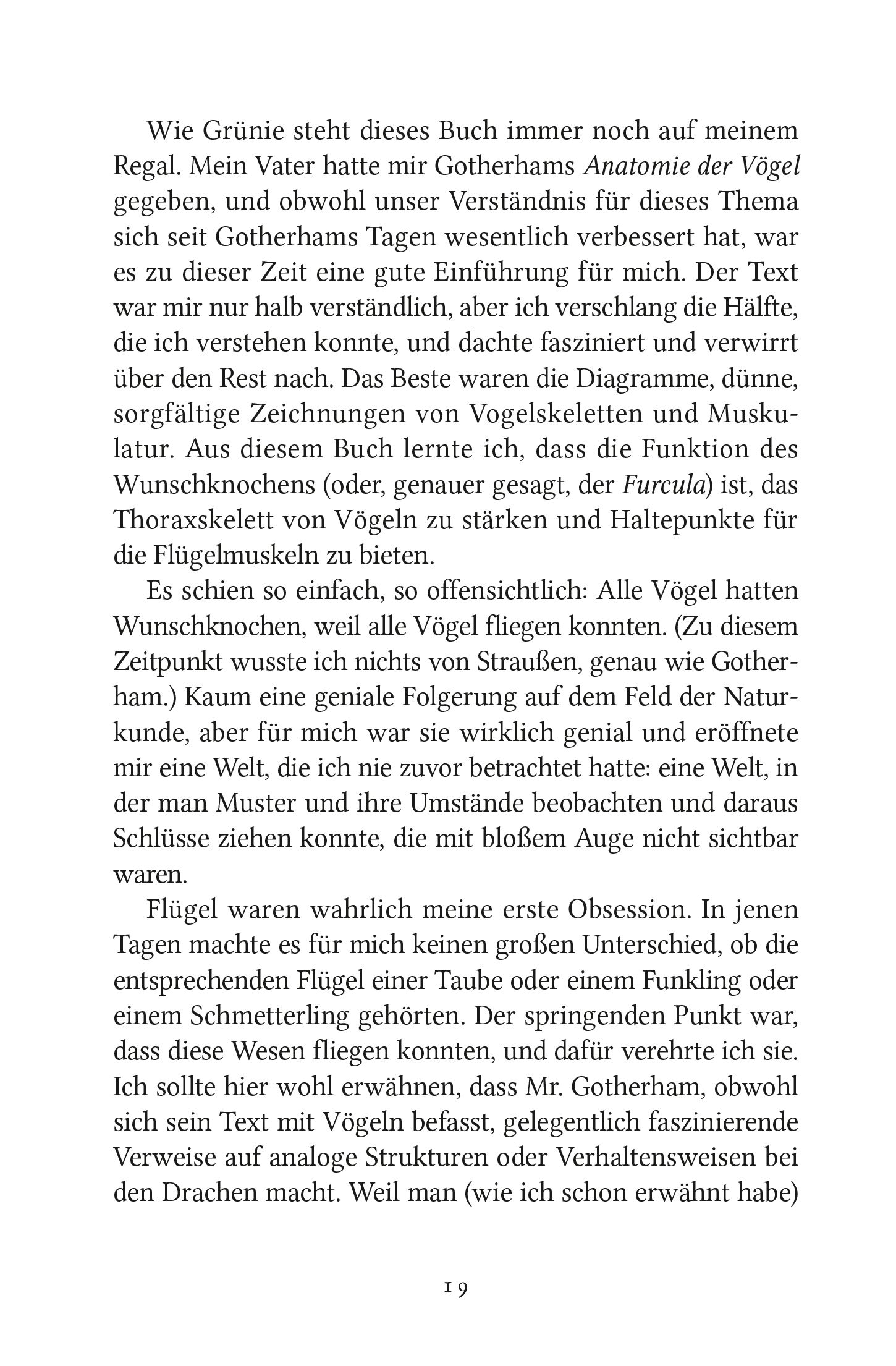 Lady Trents Memoiren Bd.1: Die Naturgeschichte der Drachen Buchseite, Schrifttext, Deutsches Buch, absatzweise Text, Seitenzahl 19
