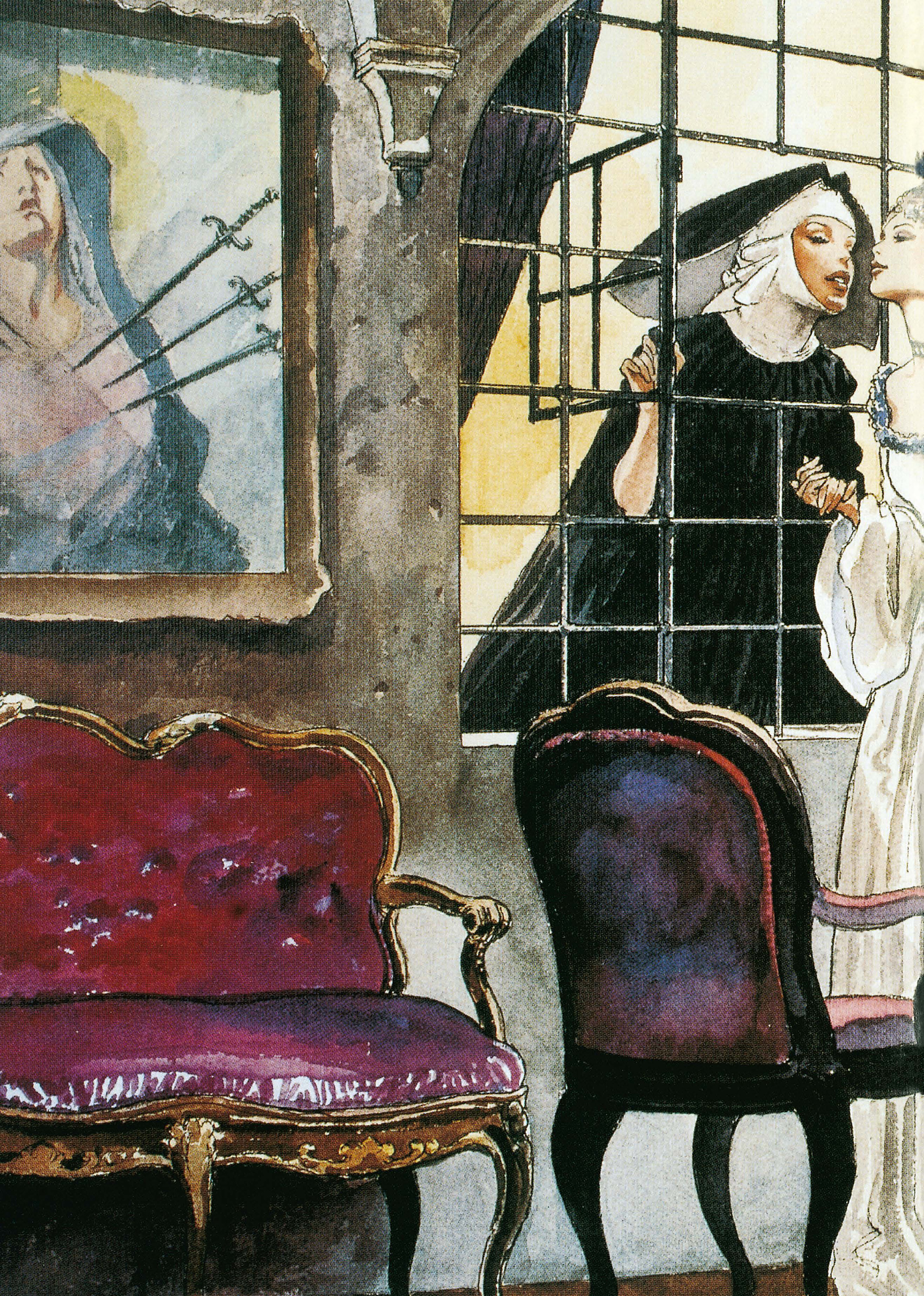 Die Frauen von Manara mit Druck Malerei, Mobiliar, Stuhl, Person, Frau