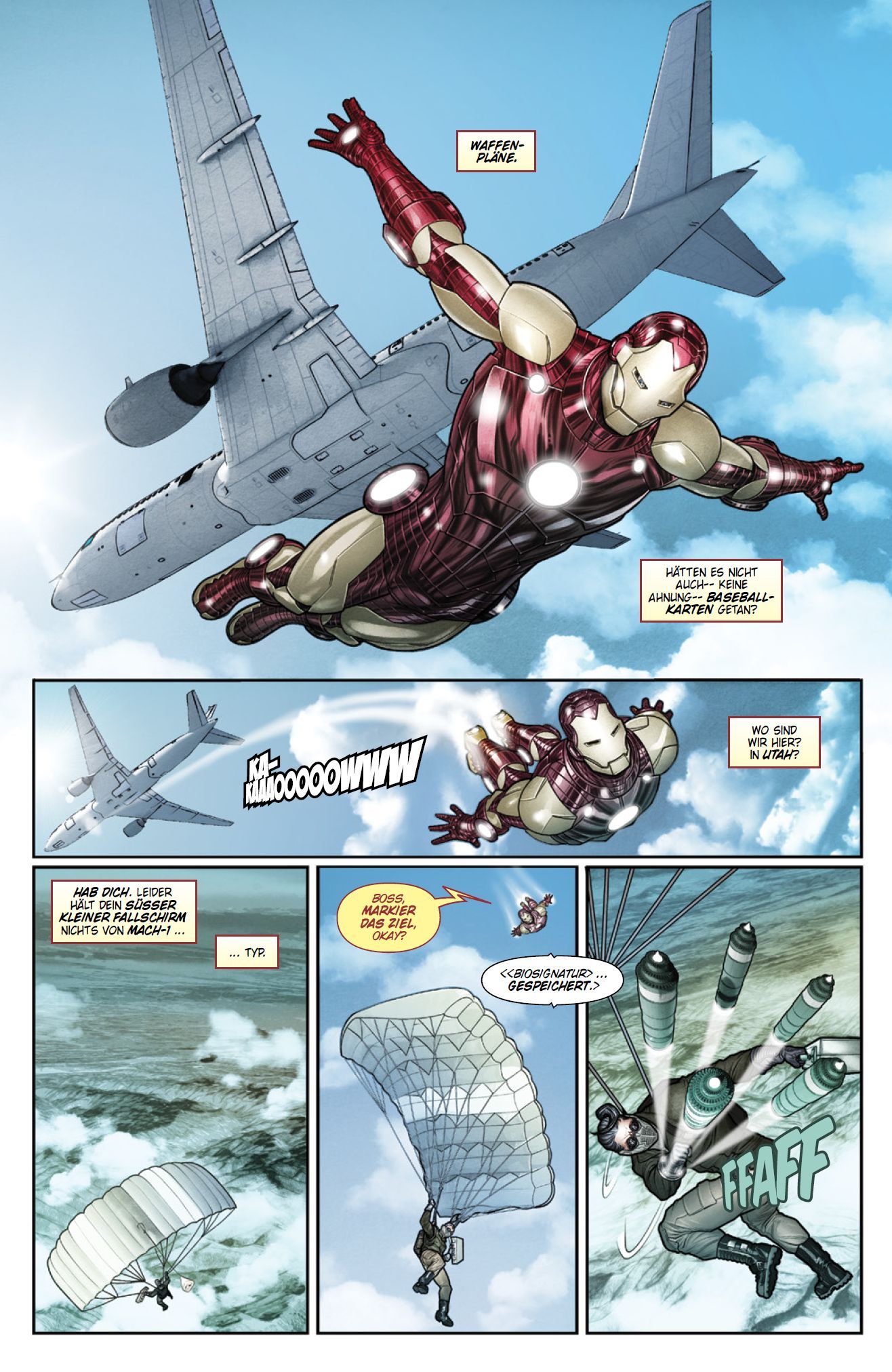 Eisenmann, Superheld, Comic, Fallschirm, Flugzeug