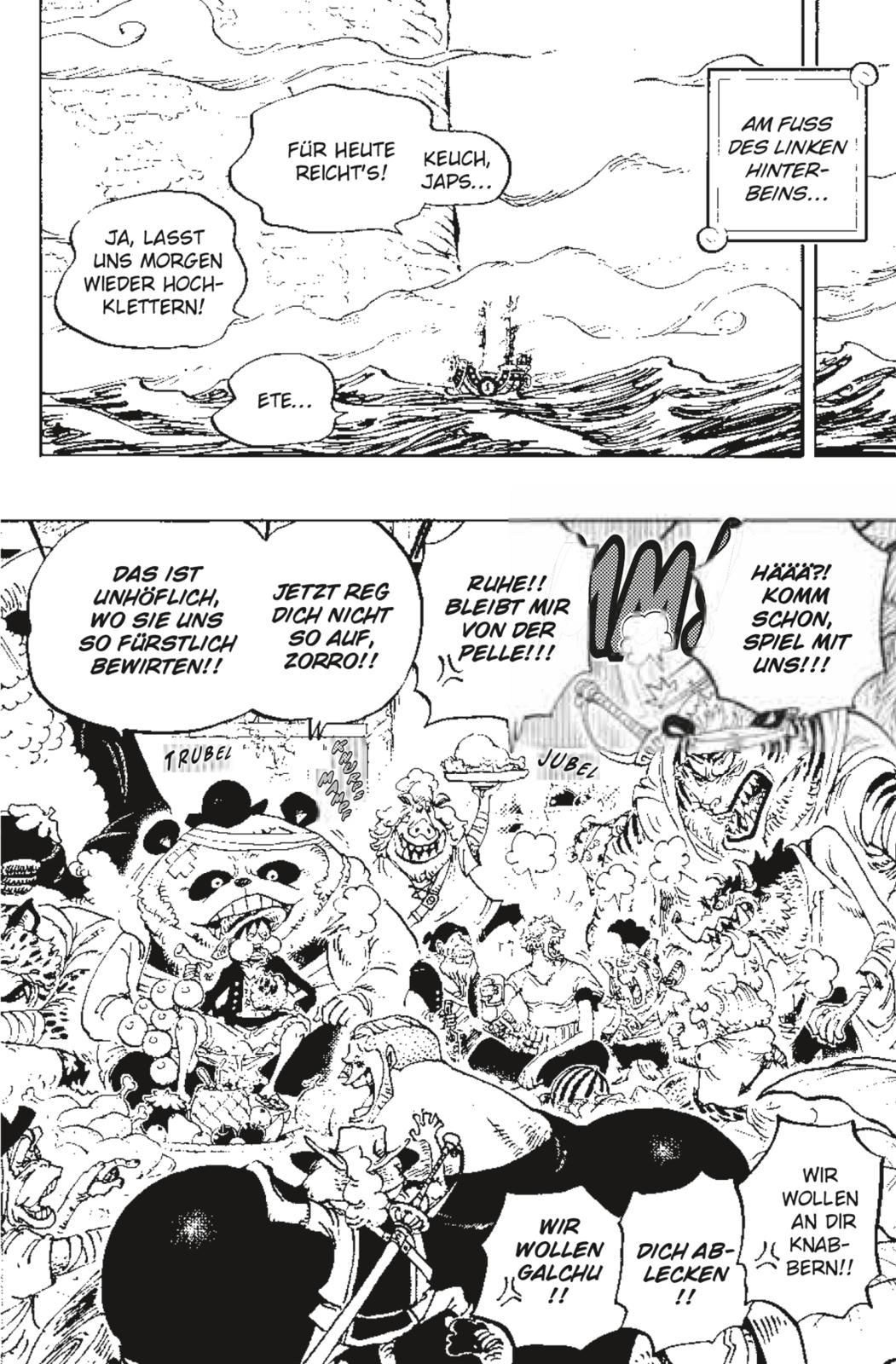 One Piece Bd.81-90/Schuber Whole Cake Island manga, panel, chaos, crowd, monsters