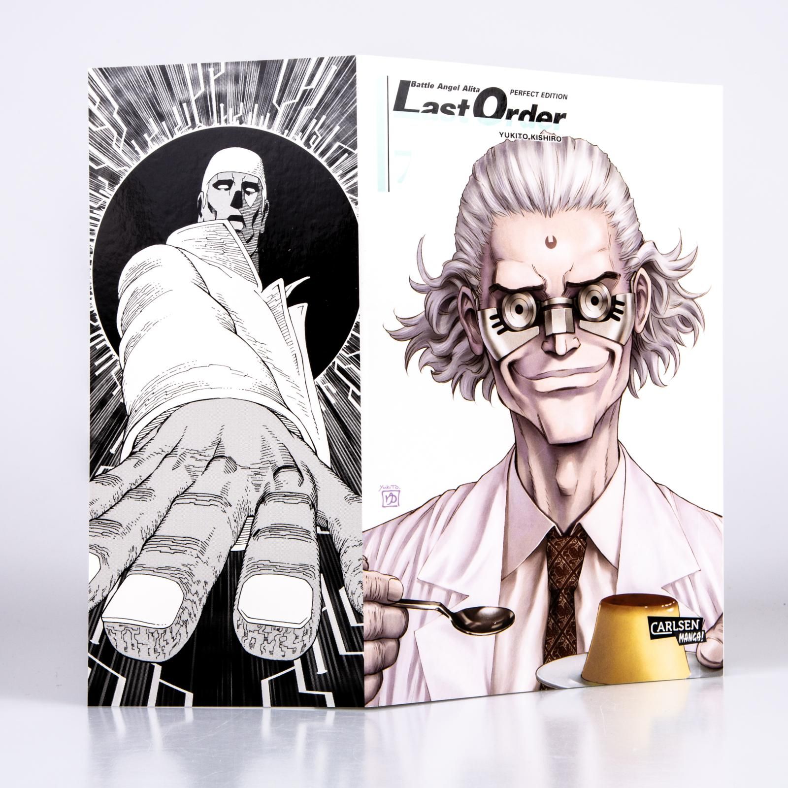 Manga-Plakat, Comic-Kunst, geteilt Panel, Handschuh-Hand, Charakter mit Brille