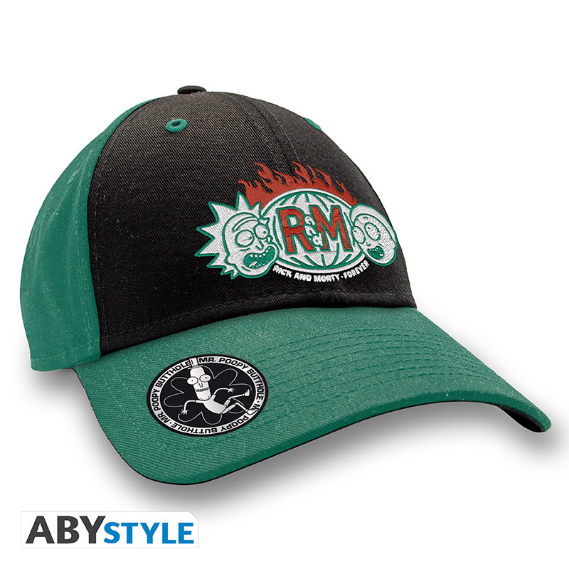Rick and Morty: Baseballcap R and M schwarz/grün baseball-cap, grüner-kappenkragen, schwarze-vorderseite, logostickerei, flat-brim