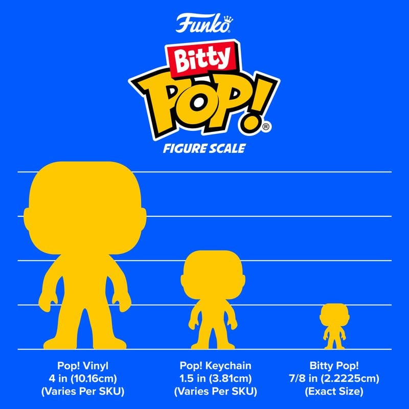 Jurassic Park: POP Bitty 4er Set John Hammond/T-Rex Fossil/Stygimoloch/Velociraptor Vinylfigur, 3D-Figur, gelbes Silhouette, Größenvergleich, Funko Pop