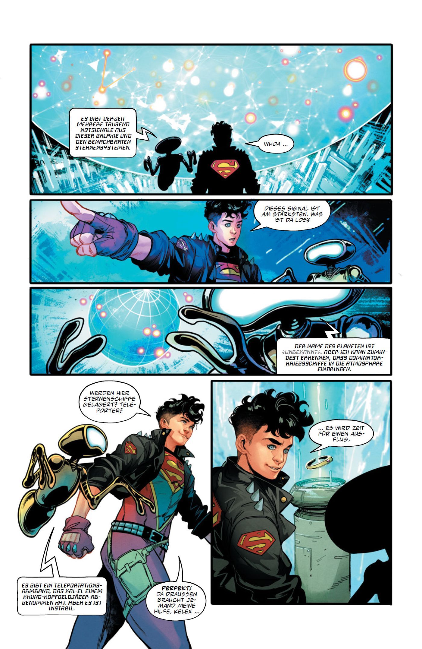 Comic, Superman-Logo, Roboterarm, Weltsignal, Fluganzug