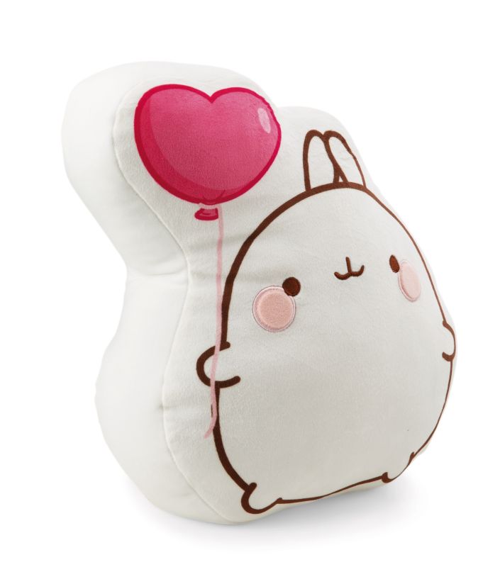 Molang: Plüsch Kissen Molang mit Herzballon flach/bestickt Molang: Plüsch Kissen Molang mit Herzballon flach/bestickt