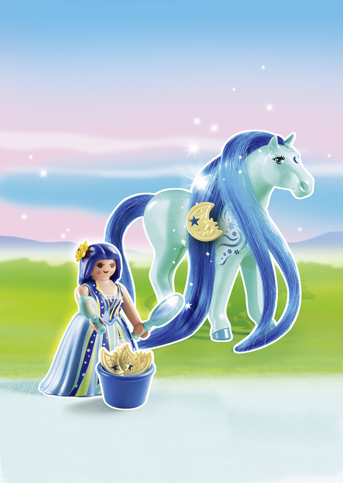 Playmobil: Princess - Kämmpferd Luna Puppe, Pferd, Märchenfigur, Scheinperlen, Magische Szene