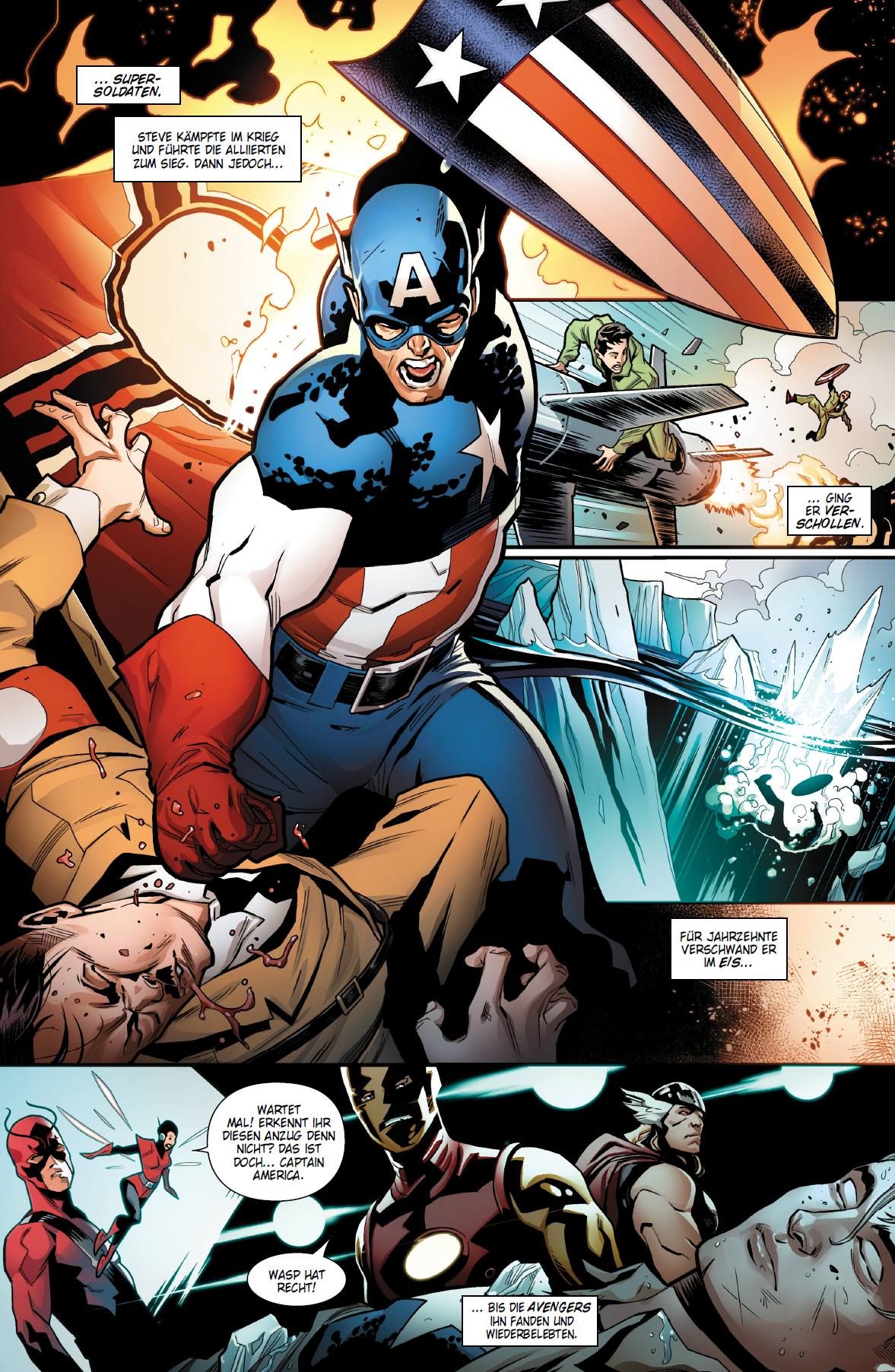 Avengers Collection Bd.2: Captain America Captain America, Kostümanzug, Schild, Kampf, Explosion
