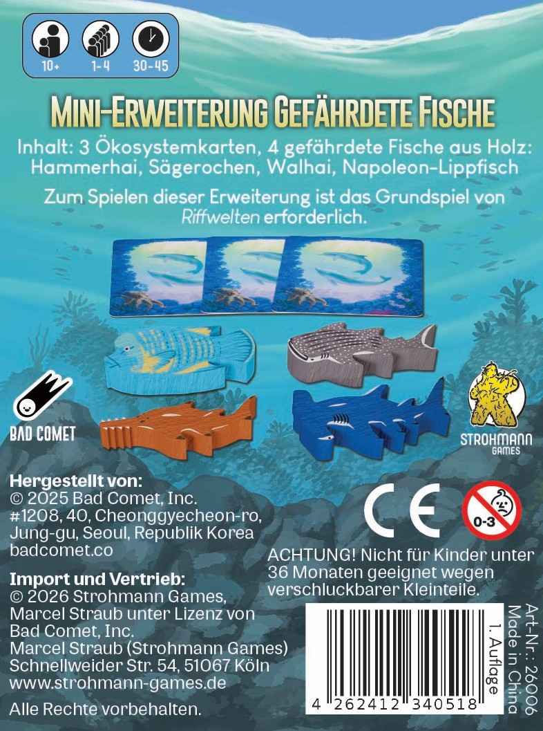 Riffwelten - Gefährdete Fische (Mini-Erweiterung) Unterwasser, Fische, Kartenspiel, Satz, Holzstücke