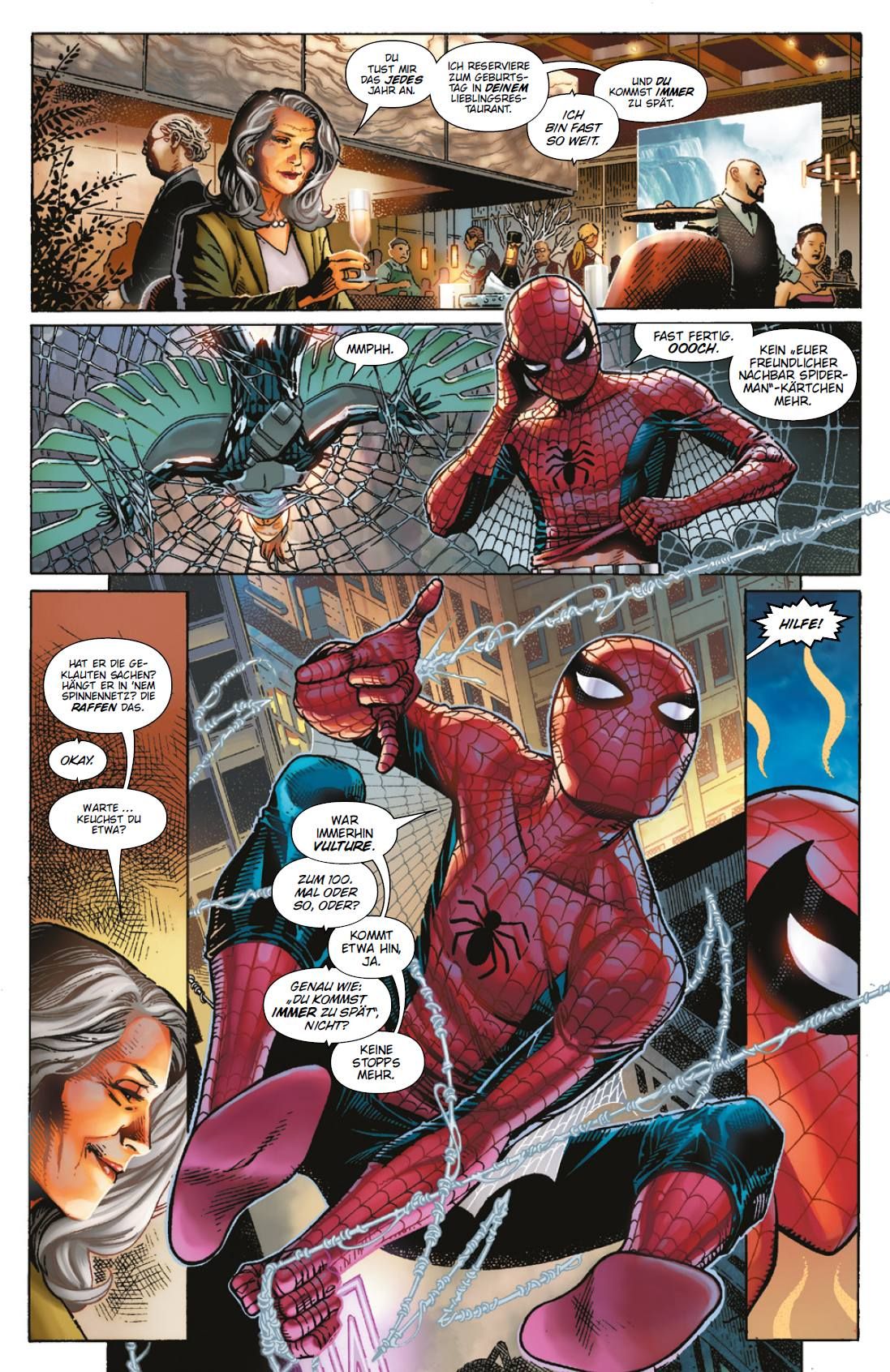 Amazing Fantasy präsentiert Spider-Man Spider-Man, Comic‑Panel, Superheld, Netzschwinger, Stadtkulisse