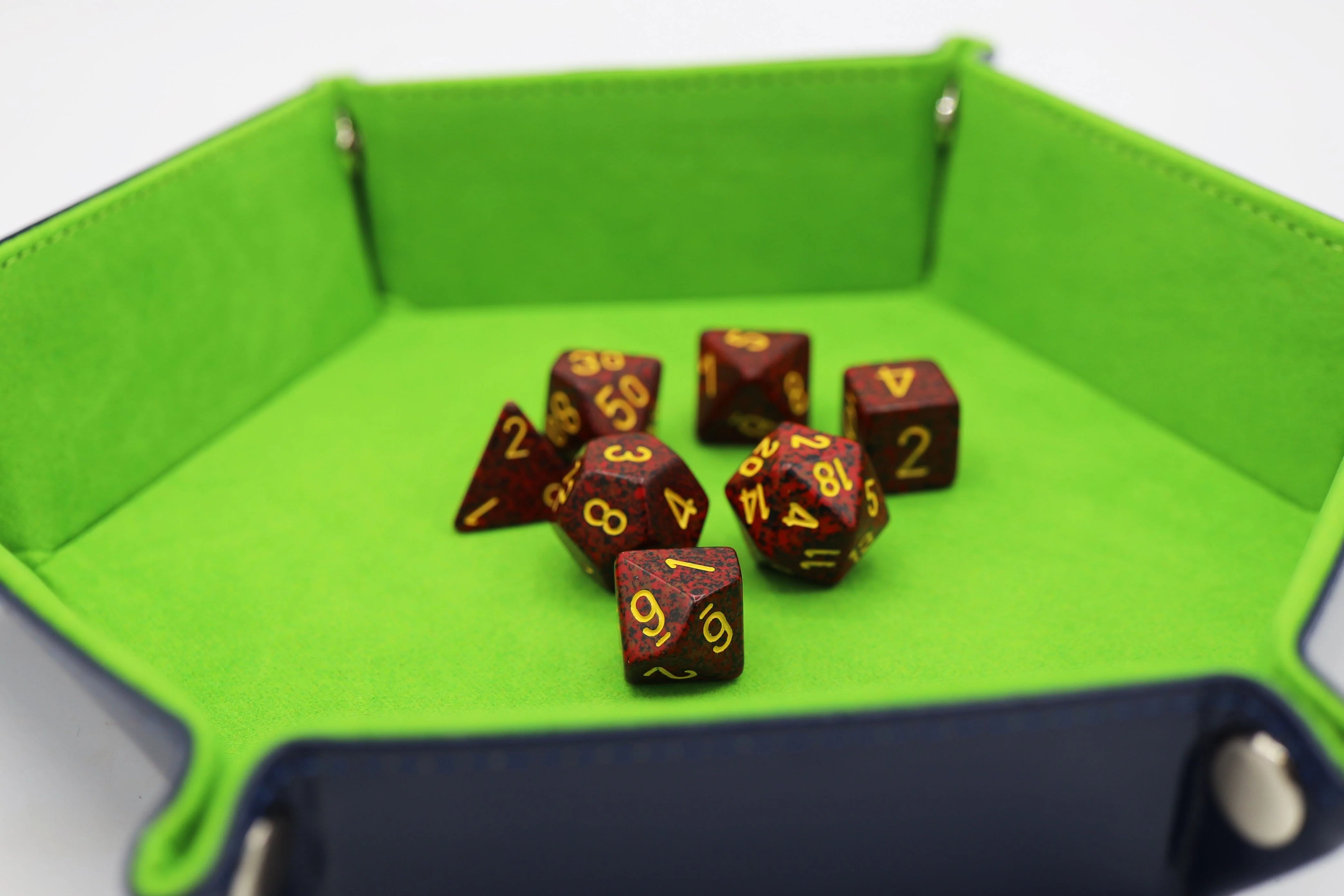 Velvet Leatherette Hex Dice Tray Navy with Lime Velvet Leatherette Hex Dice Tray Navy with Lime