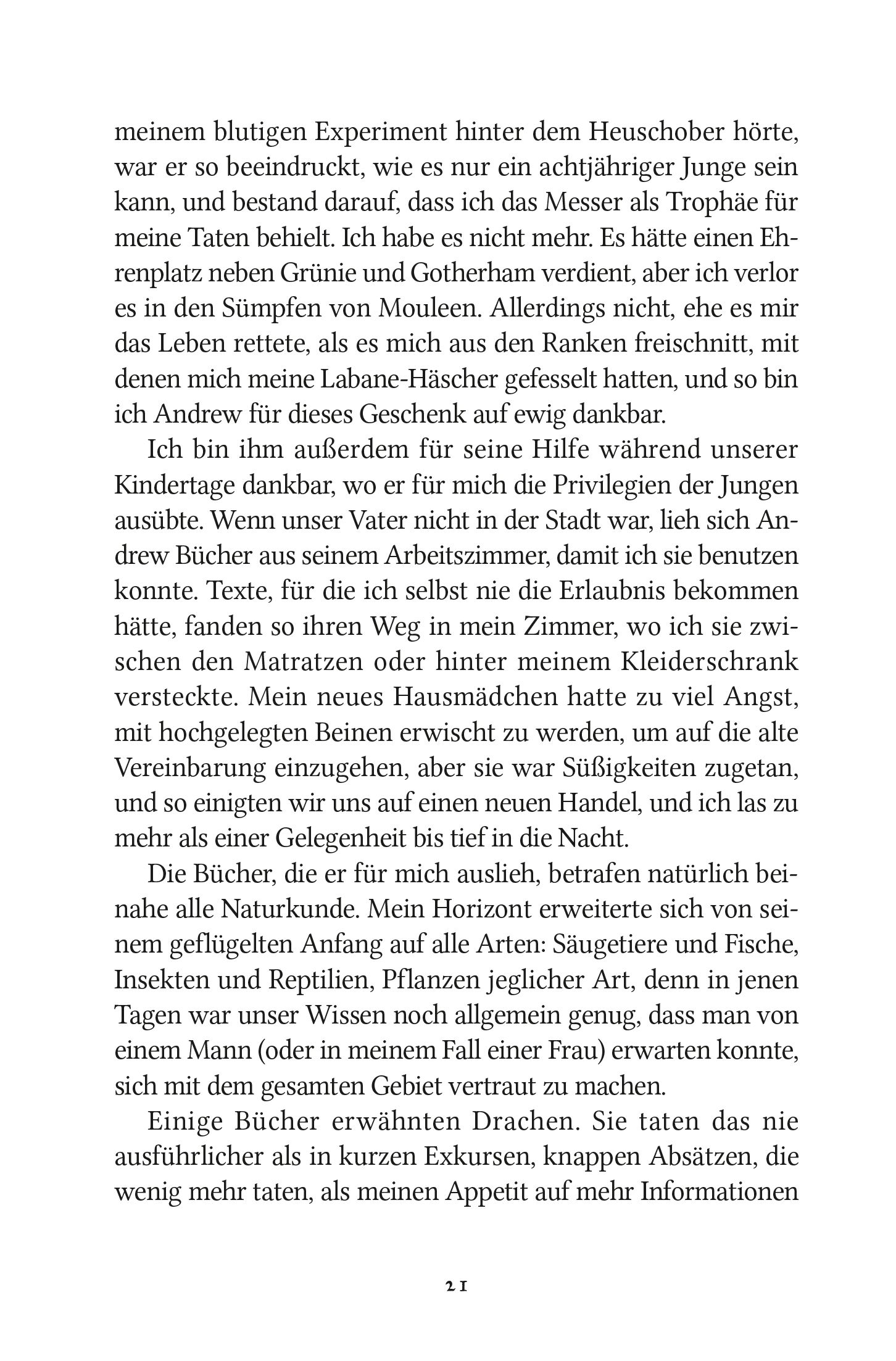 Lady Trents Memoiren Bd.1: Die Naturgeschichte der Drachen Textseite, Buchtext, Deutsch, Fließtext, Seitenzahl 21