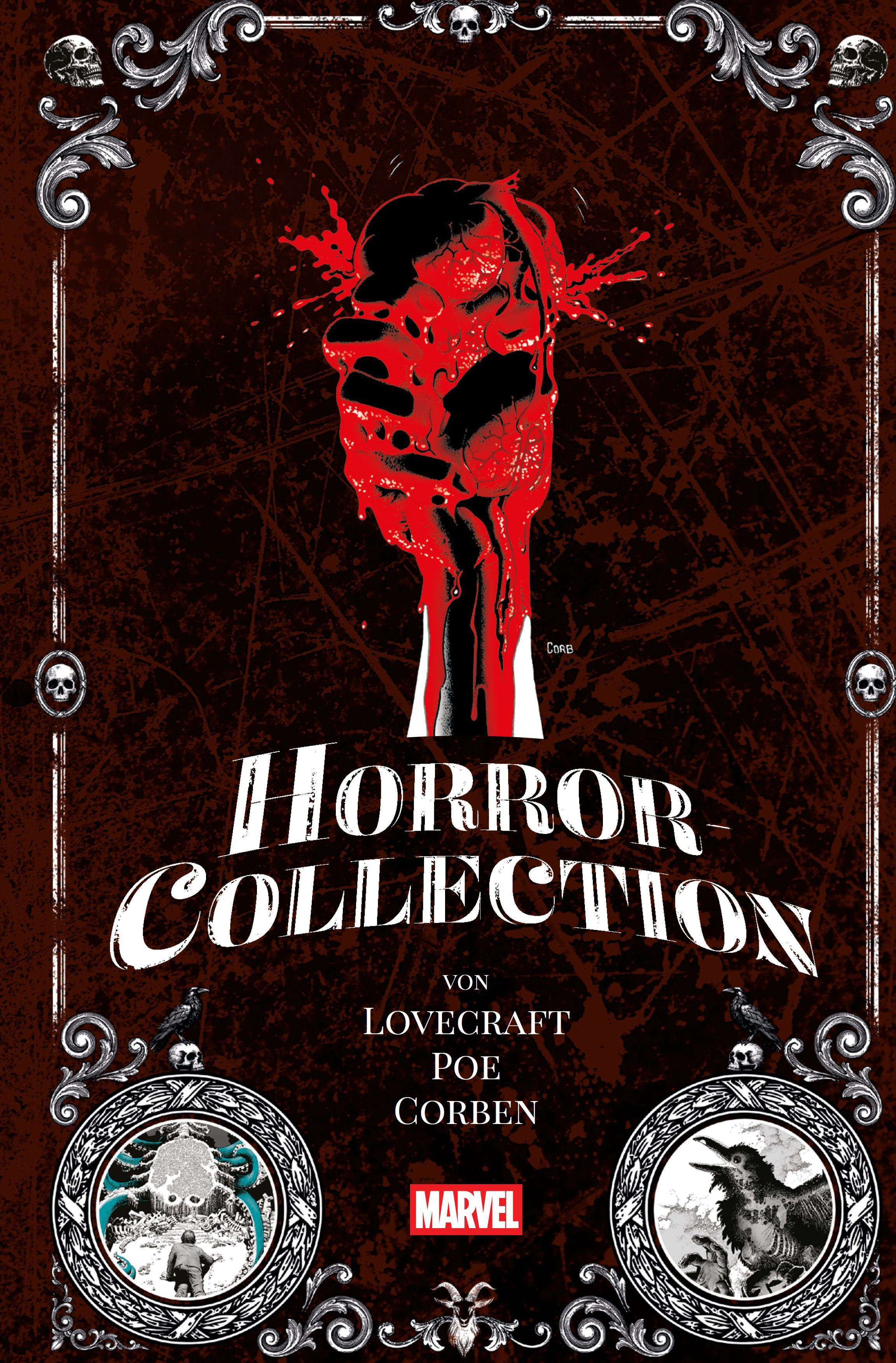 Horror-Collection von Lovecraft, Poe, Corben HC Horror-Comic, Marvel-Comic, dunkles Cover, Totenkopf-Motiv, rote Grafik