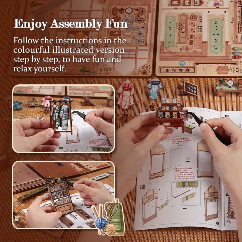 Booknook: Miniature House - Sakura O Kimono Shop Miniature, Model kit, Wooden, Dollhouse, Figurine
