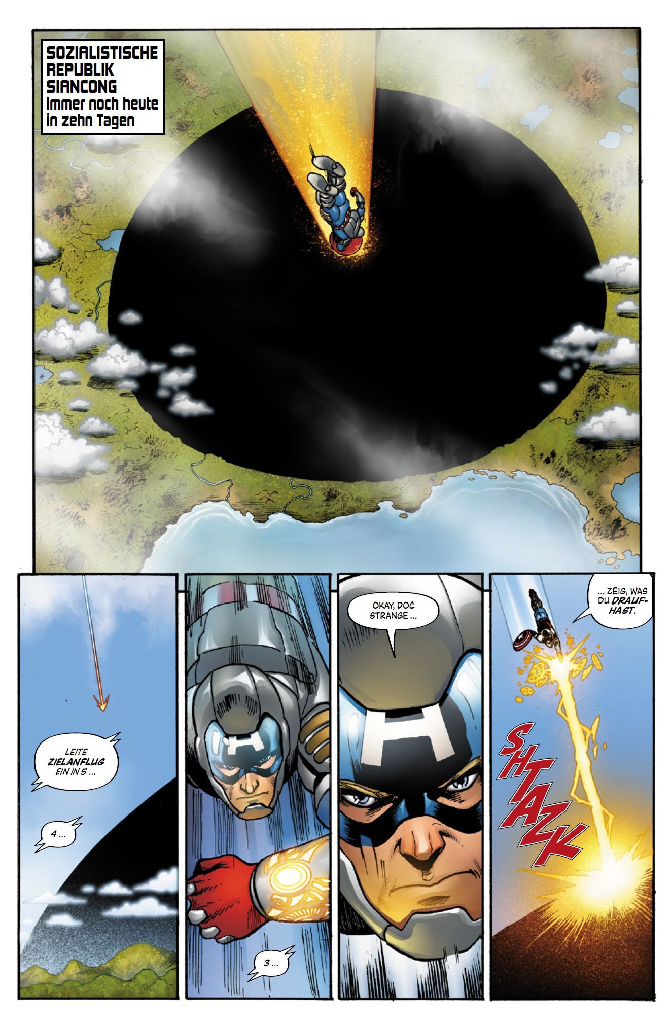 Kometenflug, Raketenflug, Weltraum, Superheld, Comic Panel