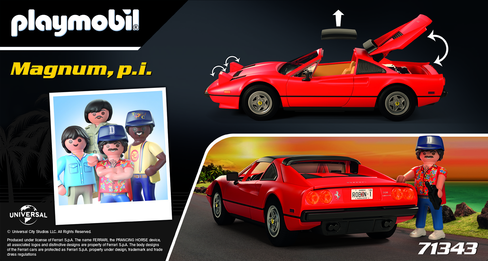 Playmobil: Magnum, p.i. Ferrari 308 GTS Quattrovalvole Ferrari, Sportwagen, Rot, Klappdach, Playmobil