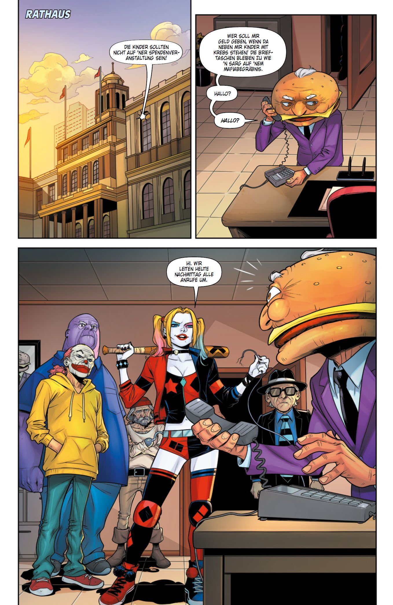 Harley Quinn Bd.12: Ring frei für Harley (Rebirth) Comic, Stadtverwaltung, Harpunen-Klinge, Harlekin, Maskierter Musiker