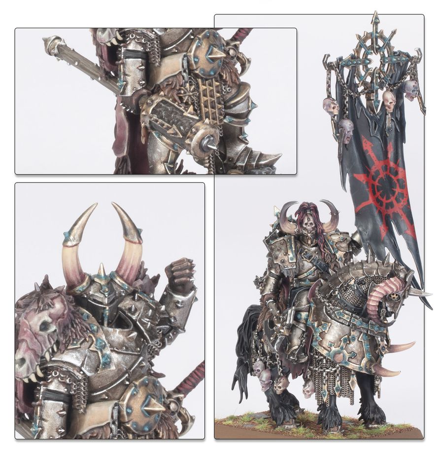 Warhammer: The Old World Warriors of Chaos - Champions of Chaos Kultfigur, Ork-Panzer, Knochendesign, Harnisch, Warband-Standarte