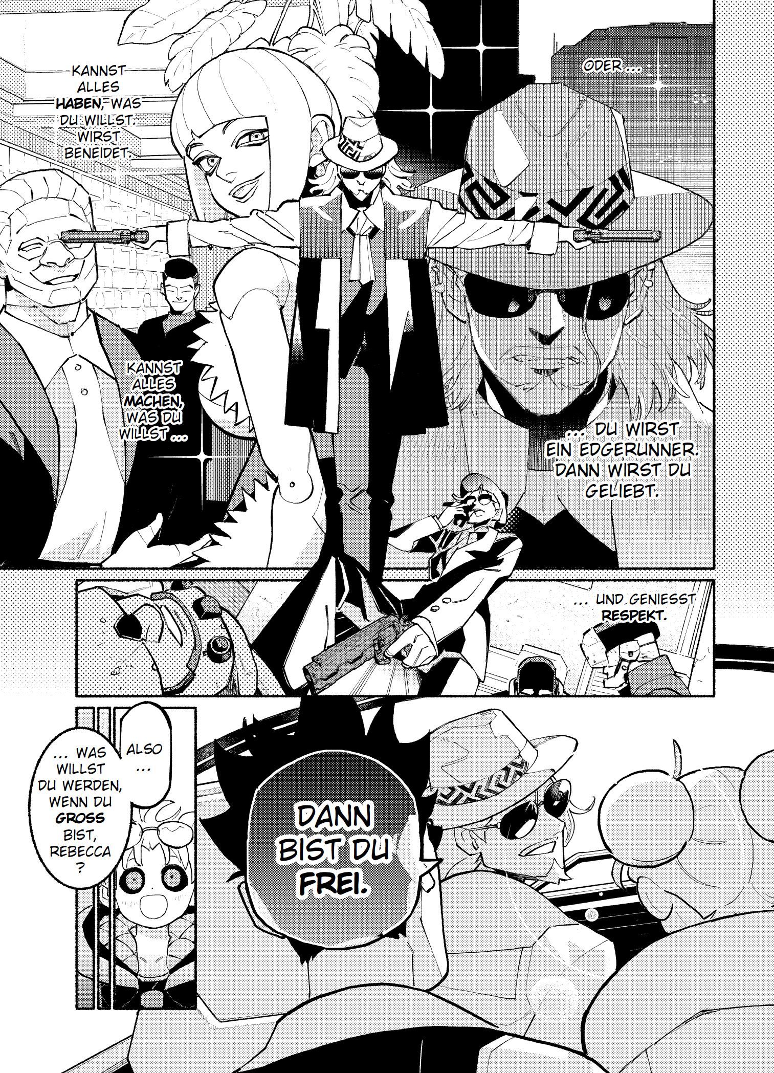 Cyberpunk 2077: Edgerunners Bd.1 Manga, Chibi, Schwarz-Weiß, Glatz, Romanfigur