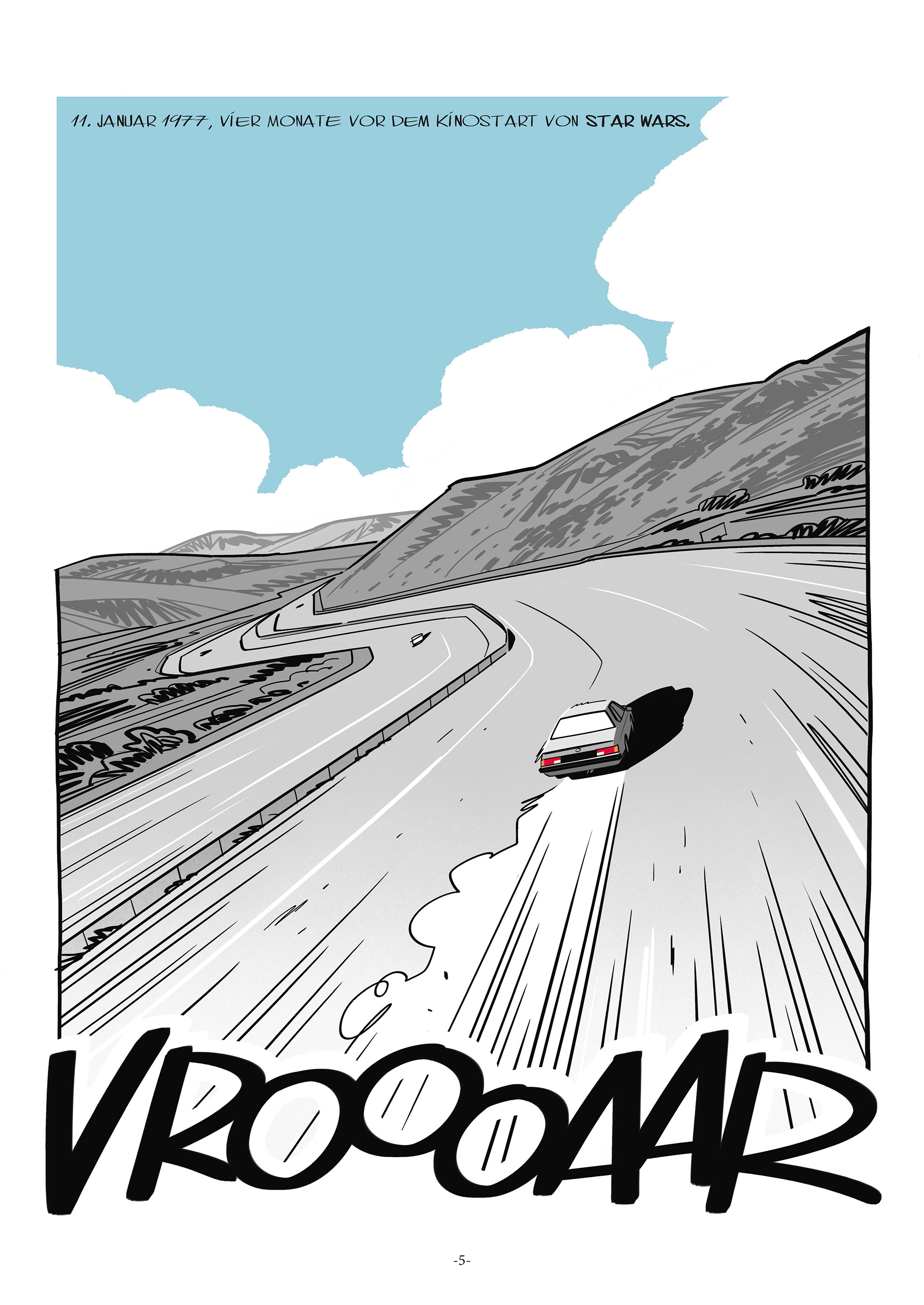 auto-illustration, comic-panel, driving, highway, motion-lines