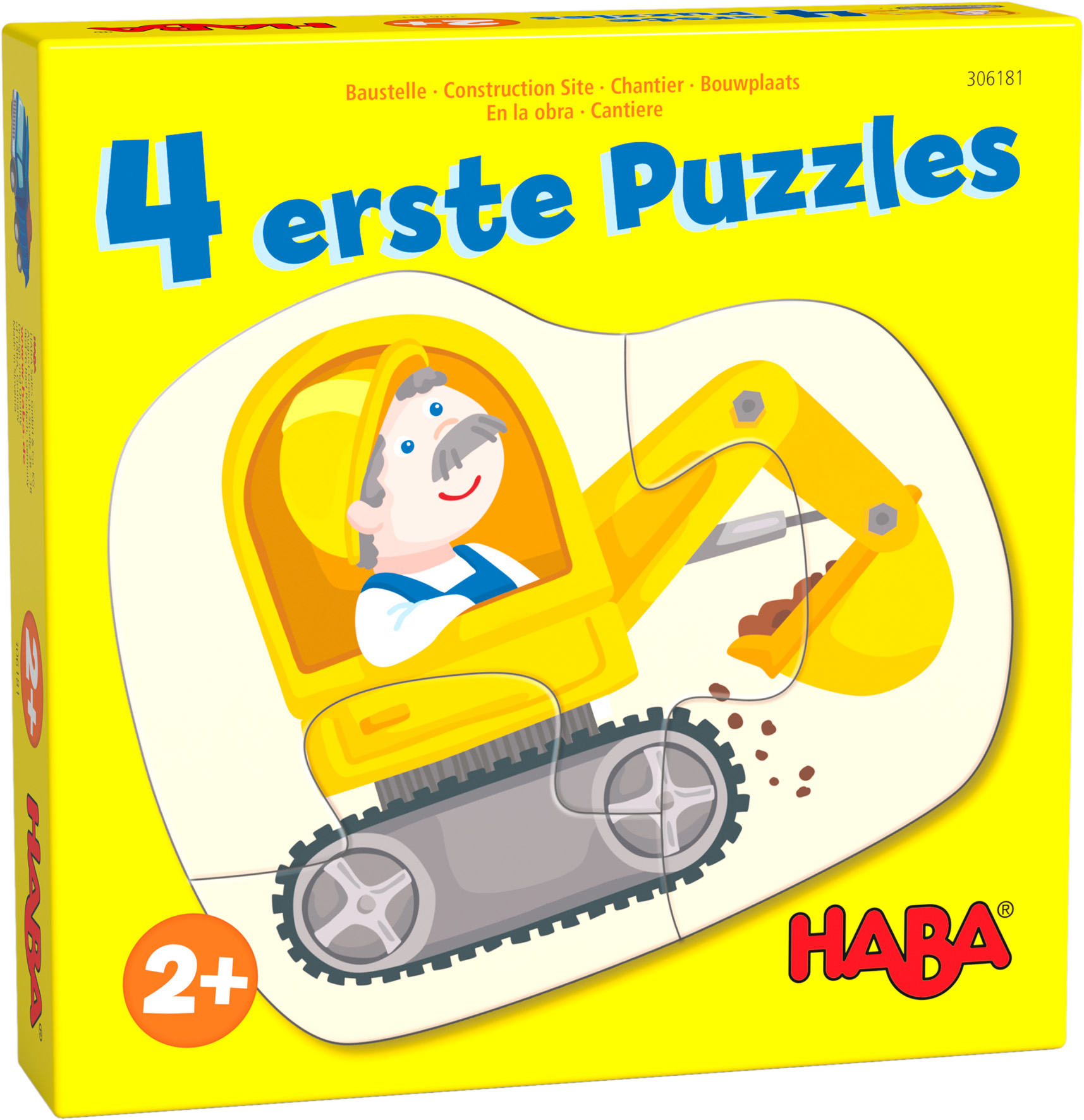 4 erste Puzzle - Baustelle construction, excavator, toy, yellow, puzzle