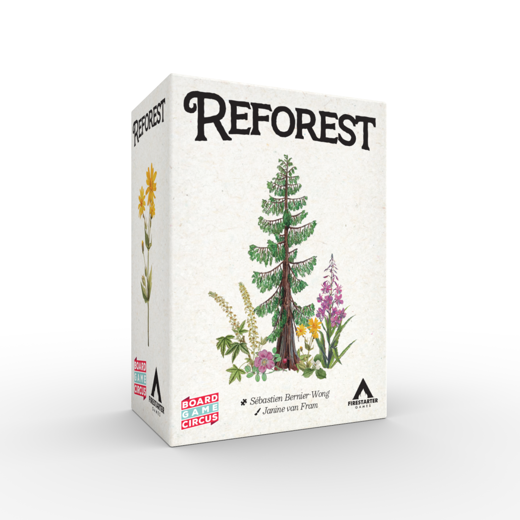 Reforest Brettspiel, Board Game, Cartoon-Tree, Naturdesign, Kartenspiel-Verpackung