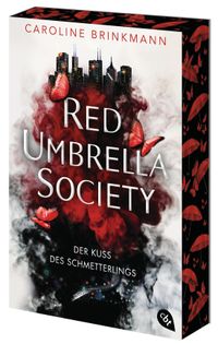 Hardcover-Buch, Roter Regenschirm, Stadt-Skyline, Rauch-Design, Blutrot