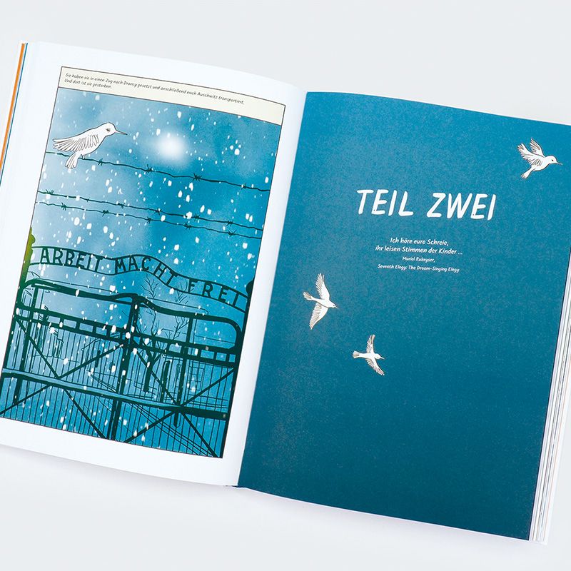 Buchillustration, Gitterzaun, Schneefall, Vogel, Seitenlayout