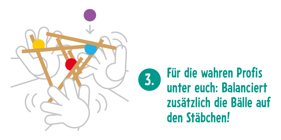 Geschicklichkeitsspiel, Balancierspiel, Holzstäbe, bunte Kugeln, Balanceaufgabe