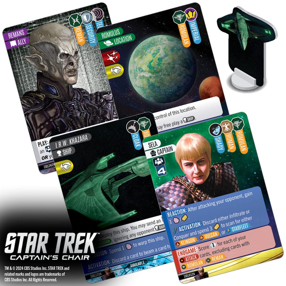 Star Trek Kartenspiel, Captain's Stuhl, Aliensrum, Raumschiff, Planetenbild