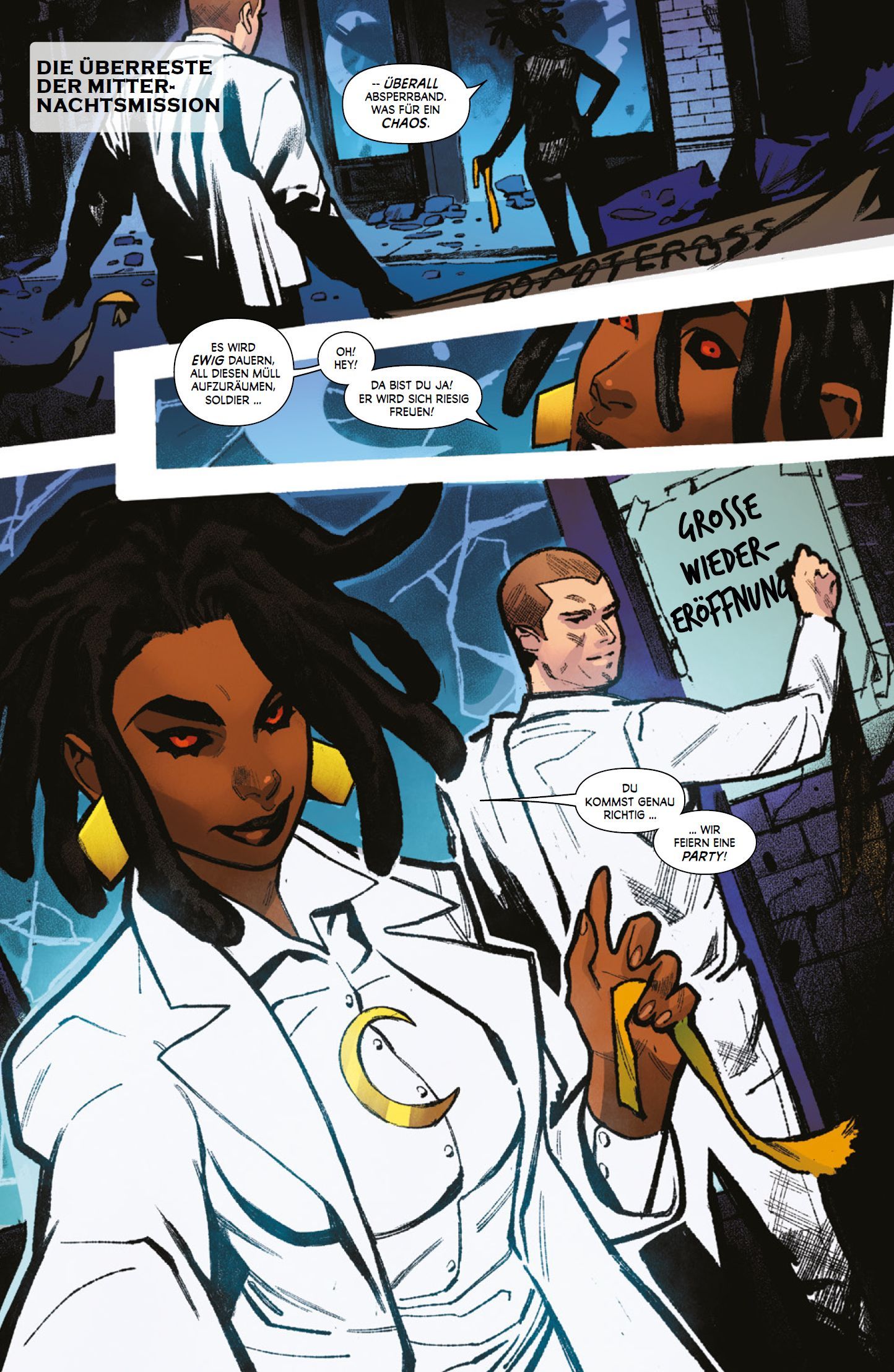 Comic, Etikettencolor, Damenfigur, Weiße Kittel, Mondsymbol