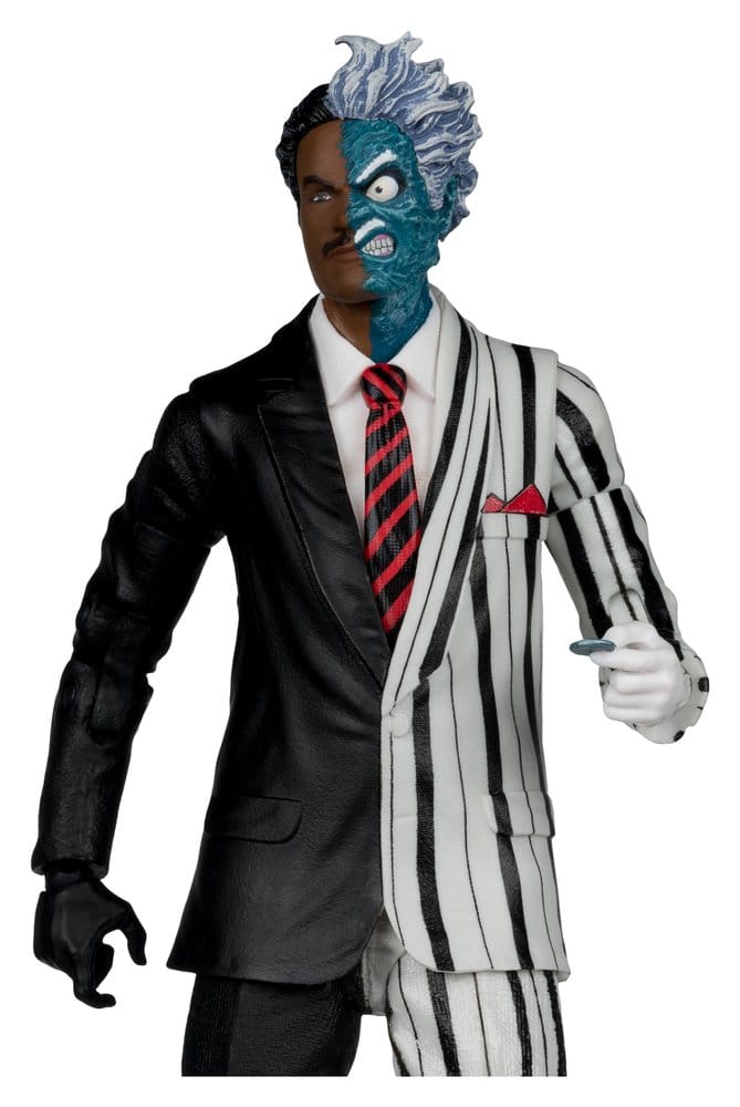 Zweiteiliger Anzug, Halb Schwarz/Weiß, Maske, Hälfte Gesichte blau, Streifenanzug