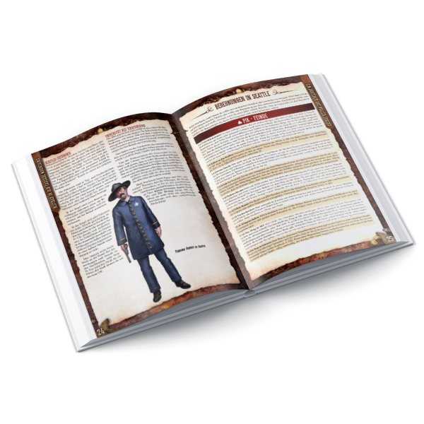 Savage Worlds RSP: Deadlands - Blutbad in den Cascade Mountains Buch, Retro-Illustration, Offene Seiten, Textseiten, Historischer Stil