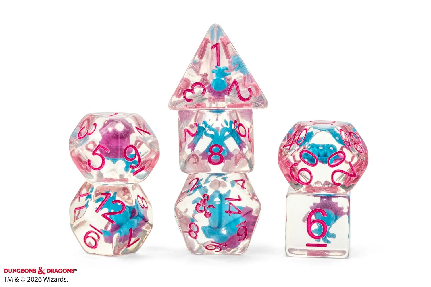 D&D: Mind Flayer Resin Inclusion Dice Set D&D Spielwürfel, Würfelset, Transparenter Würfel, Mehrfarbige Würfel, Dungeons & Dragons Zubehör